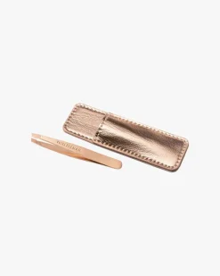Rose Gold Mini Slant Tweezer & Pouch